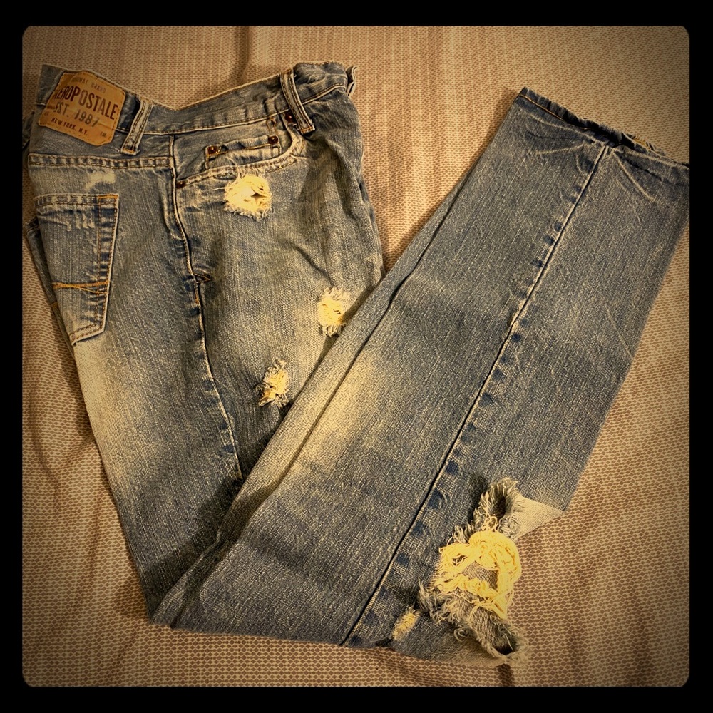 RIPPED SLIM STRAIGHT BLUE JEAN FOR MEN 30 X 32